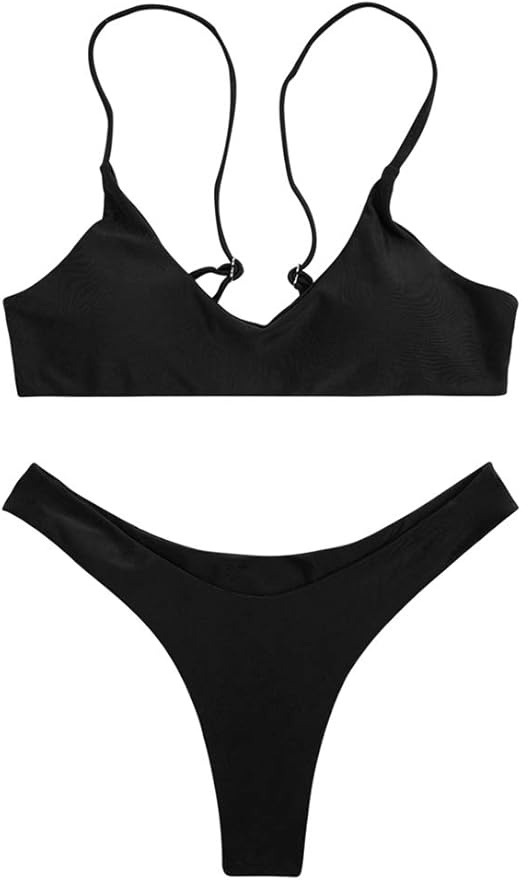 SherryDC Womens Solid Scoop Neck Push Up Padded Brazilian Thong Bikini Swimsuit Bathing Suit