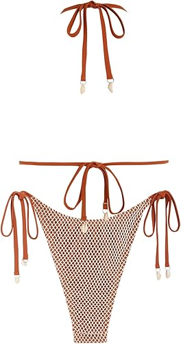 ZAFUL Womens Triangle Bikini Multiway Fishnet Tie Side Bandeau Halter String Bikini Set Two Piece Swimsuit Bathing Suits