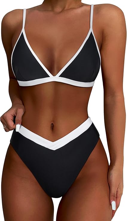 SUUKSESS Women Triangle High Cut Bikini Sets Sexy High Waisted 2 Piece Swimsuit