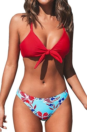 CUPSHE Womens Two Piece Bikini Set Floral Print Knot Bunny Tie