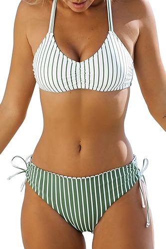 CUPSHE Womens 2 Piece Bikini Set Back Braided Straps with Reversible Bottom